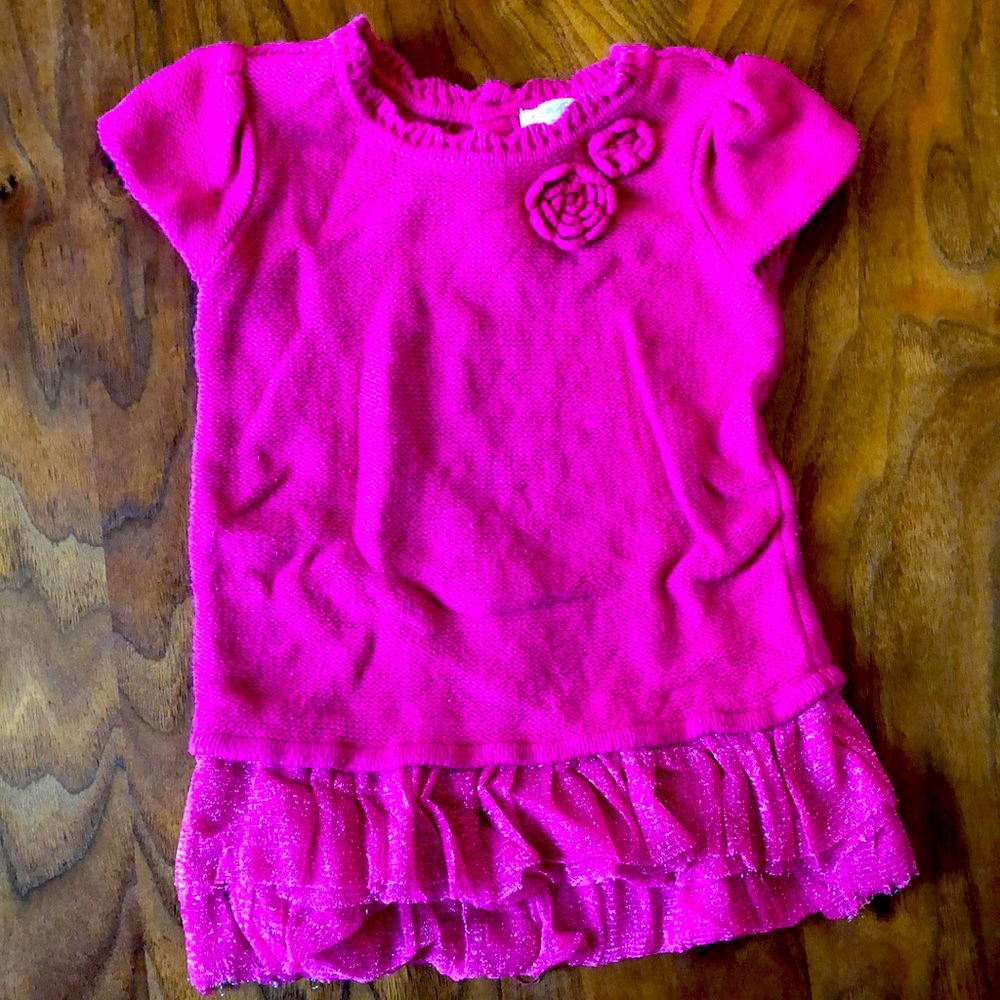 Est 1989 Place fuschia sweater dress with tulle ruffle hem